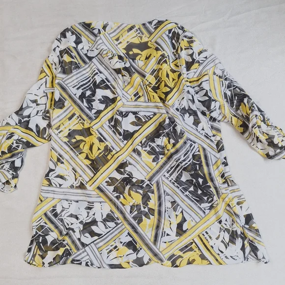 Tanjay Yellow Black Semi Sheer Blouse, Large - Picture 9 of 10